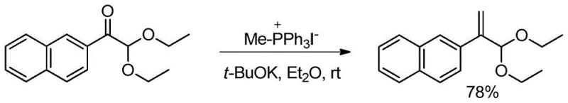 Previous synthetic methods for 2-arylacrolein diacetals including Wittig and Heck reactions showing limitations