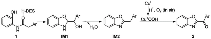 Proposed reaction mechanism illustrating the formation of intermediates IM1 and IM2 and the copper-catalyzed oxidation step