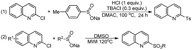 Conventional synthesis of 2-arylsulfonyl quinoline using organic solvents and high temperatures