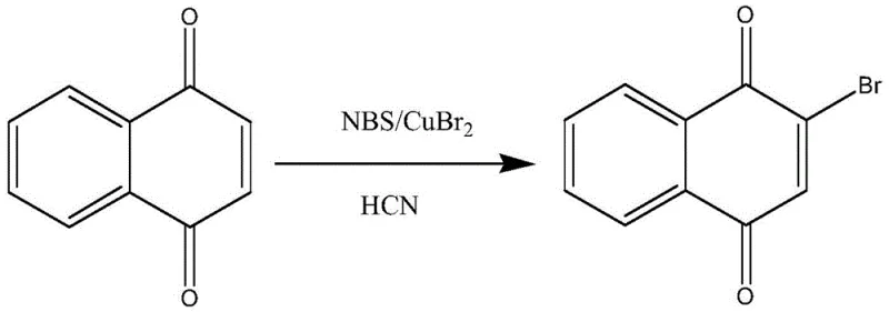 Conventional synthesis route of 2-bromo-1,4-naphthoquinone using 1,4-naphthoquinone and CuBr2/NBS