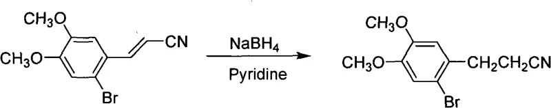 Condensation and reduction steps to synthesize 2-bromo-4,5-dimethoxyphenylpropionitrile