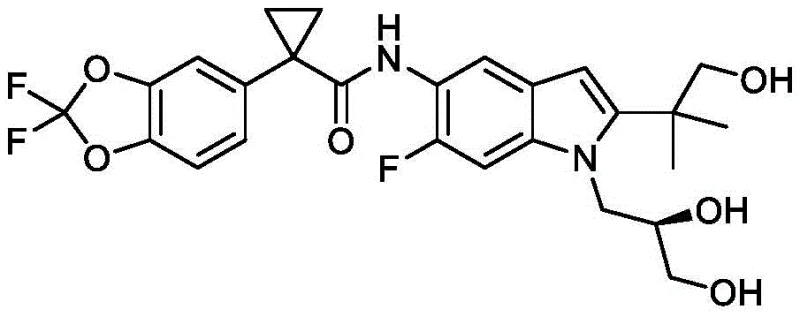 Chemical structure of Tezacaftor highlighting the relevance of 2-bromo-5-fluoroaniline as a key intermediate
