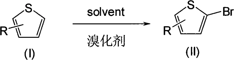 General reaction scheme for the synthesis of 2-bromothiophene derivatives from thiophene precursors using a pyridine-based brominating agent