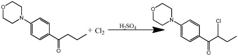 Chemical reaction mechanism showing sulfuric acid assisted alpha-chlorination