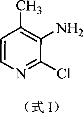 Chemical structure of 2-chloro-3-amino-4-picoline (Formula I) showing the pyridine ring with chloro, amino, and methyl substituents