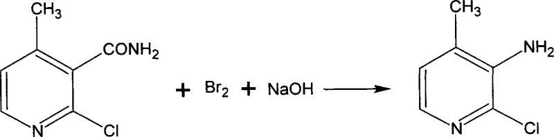 Hofmann degradation reaction scheme converting the amide intermediate to 2-chloro-3-amino-4-picoline using bromine and sodium hydroxide