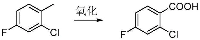 Traditional oxidation of 2-chloro-4-fluorotoluene using dichromate showing toxic byproducts