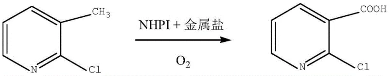 Reaction scheme showing the NHPI and metal salt catalyzed aerobic oxidation of 2-chloro-3-methylpyridine to 2-chloronicotinic acid