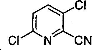 Chemical structure of 2-cyano-3,6-dichloropyridine showing the pyridine ring with chloro and cyano substituents