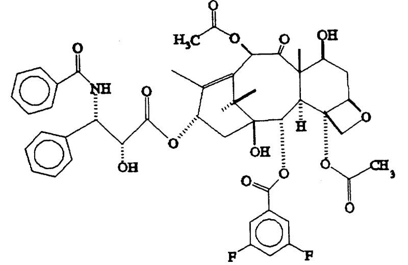 Chemical structure of highly potent 3,5-difluorobenzoyl paclitaxel analog