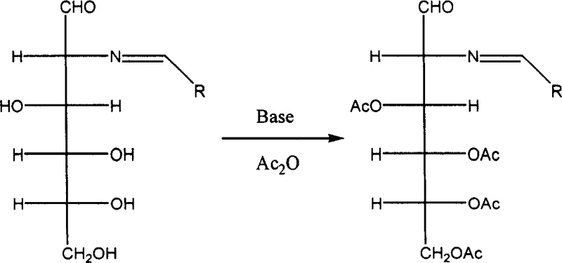 Acetylation of 2-deoxy-2-phenylmethylamino-D-glucose to tetra-O-acetyl derivative