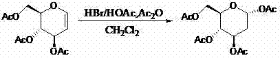 Core invention reaction showing selective addition of HBr/AcOH to acetylglucosene