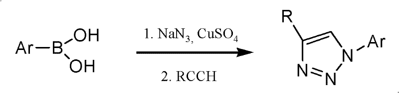 Prior art reaction scheme showing limitations of conventional triazole synthesis methods