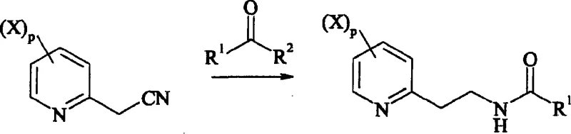 Reaction Scheme 2 depicting the catalytic hydrogenation and acylation of the nitrile intermediate