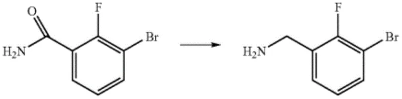 Prior art reduction of 3-bromo-2-fluorobenzamide to 2-fluoro-3-bromo-benzylamine showing lower yield efficiency