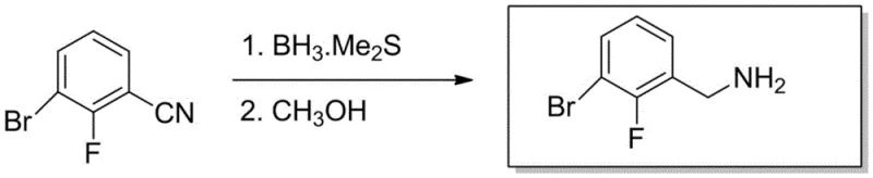 Core patented synthesis route converting 2-fluoro-3-bromobenzonitrile to 2-fluoro-3-bromo-benzylamine using BH3.Me2S