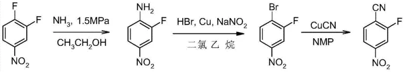 Detailed reaction equation for the improved diazotization-bromination step converting 2-fluoro-4-nitroaniline to 2-fluoro-4-nitrobromobenzene