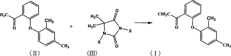 Core halogenation reaction converting ketone II to intermediate I using hydantoin reagents