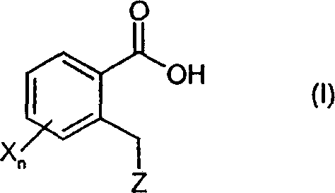 General Formula I of 2-heterocyclyl methyl benzoic acid derivatives
