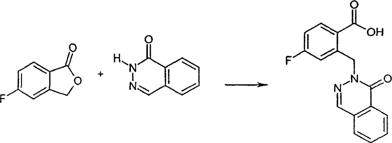 Specific reaction scheme showing 5-fluoro-phthalide reacting with a naphthalene derivative