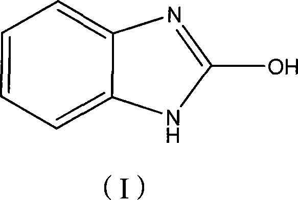 Chemical structure of 2-hydroxybenzimidazole showing the benzene ring fused to an imidazole ring with a hydroxyl group at the 2-position