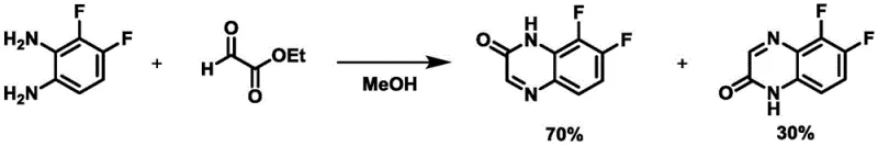 Prior art reaction showing non-selective formation of regioisomeric quinoxaline mixtures