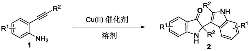 General reaction scheme for the synthesis of 2-indole-3-oxoindoline compounds via copper-catalyzed dimerization