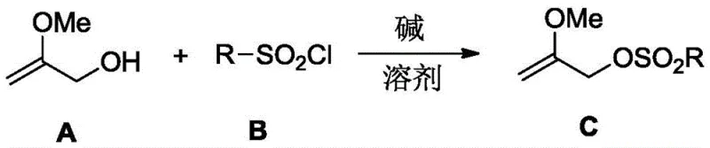 Reaction scheme showing the synthesis of 2-methoxyallyl sulfonate from alcohol and sulfonyl chloride