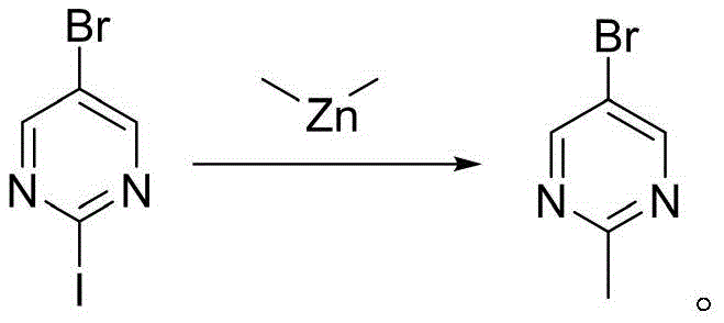 Reaction of 5-bromo-2-iodopyrimidine with dimethyl zinc showing hazardous organometallic conditions