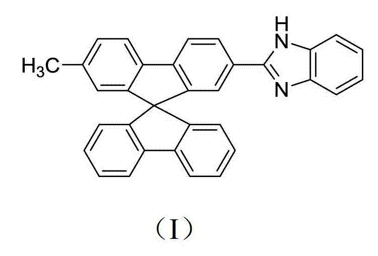 Chemical structure of 2-methyl-7-benzimidazolylspirobifluorene showing the spiro core and benzimidazole moiety