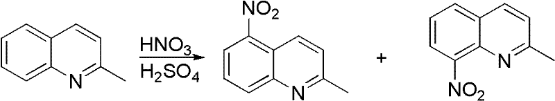Nitration of 2-methylquinoline yielding a mixture of 5-nitro and 8-nitro isomers