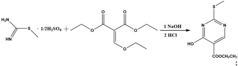 Cyclization reaction of S-methylisothiourea sulfate with diethyl ethoxymethylenemalonate to form the pyrimidine ring