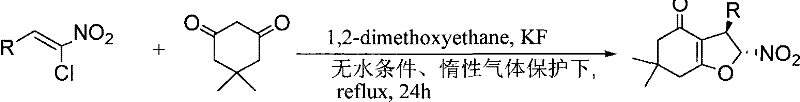 Prior art synthesis using 2-chloro-2-nitrostyrene and KF in anhydrous DME