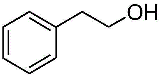 Chemical structure of 2-phenethyl alcohol showing the phenyl ring and ethyl alcohol chain