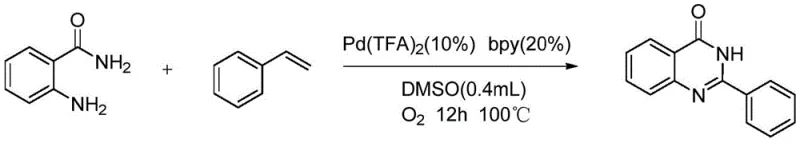 Specific reaction scheme for 2-phenylquinazolinone synthesis using styrene and 2-aminobenzamide