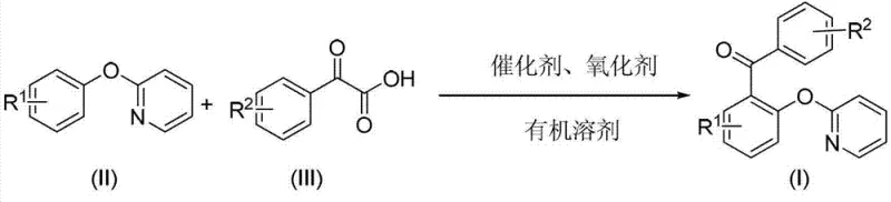 General reaction scheme showing Pd-catalyzed coupling of 2-pyridyloxyaryl compounds and arylformylformic acids