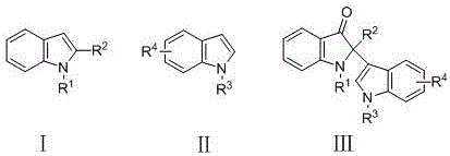 Structural definitions of reactants and products showing variable R groups for substrate universality in indole-3-one synthesis