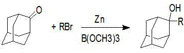General reaction scheme showing the zinc-mediated alkylation of 2-adamantanone with alkyl halides and borate esters to form 2-substituted-2-adamantane alcohols