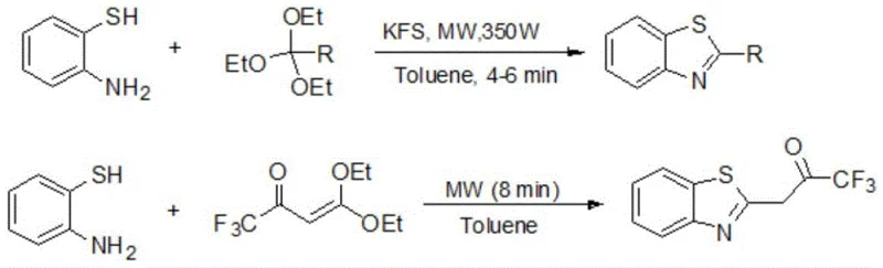 Conventional microwave-assisted condensation of orthoesters with 2-aminobenzenethiol in organic solvents