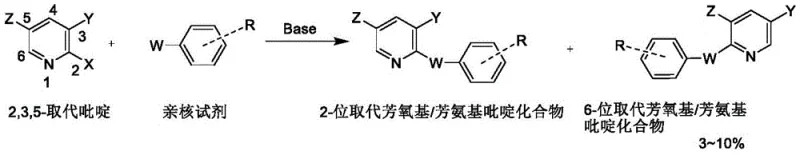 General reaction scheme for the synthesis of 2-substituted halopyridine compounds showing the substitution of halogen at the 2-position