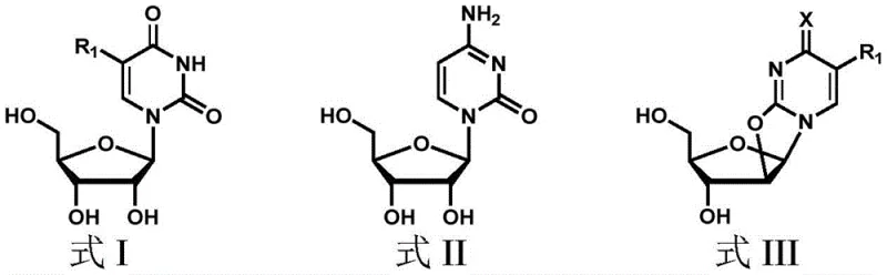 General chemical transformation showing dehydration of Formula I/II to anhydro Formula III