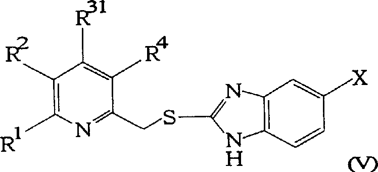 Chemical structure of 2-{[(4-halo-2-pyridyl)methyl]thio}-1H-benzimidazole derivatives (Formula V)