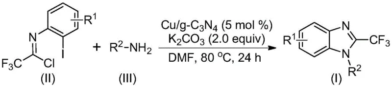 General reaction scheme for the synthesis of 2-trifluoromethyl benzimidazoles using Cu/g-C3N4 catalyst