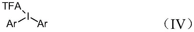 Chemical structure of diaryliodonium salt (IV) showing Ar-I-Ar with TFA counterion