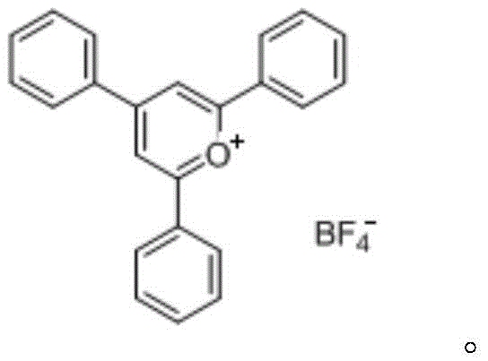 Chemical structure of 2,4,6-triphenylpyran tetrafluoroborate cation stabilized by BF4- anion