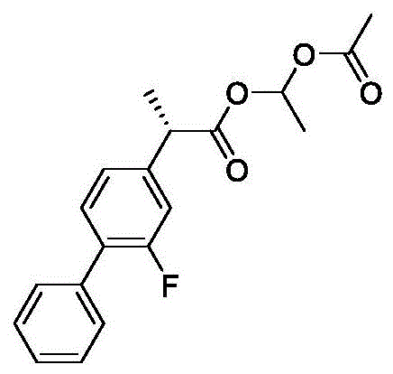 Chemical structure of 2S-(+)-flurbiprofen axetil showing the chiral center and ester linkage
