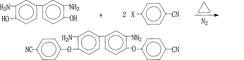 Synthesis reaction scheme of 3,3'-diamino-4,4'-bis(4-cyanophenoxy)biphenyl showing nucleophilic substitution