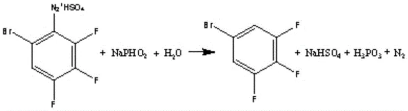 Deamination reaction equation showing the conversion of diazonium salt to 3,4,5-trifluorobromobenzene