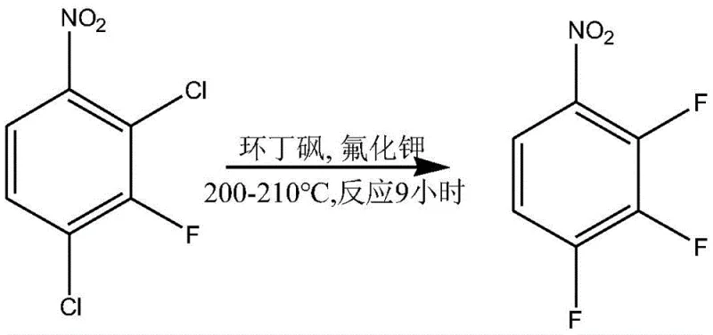 Step 5 High-temperature fluorination to form 2,3,4-trifluoronitrobenzene