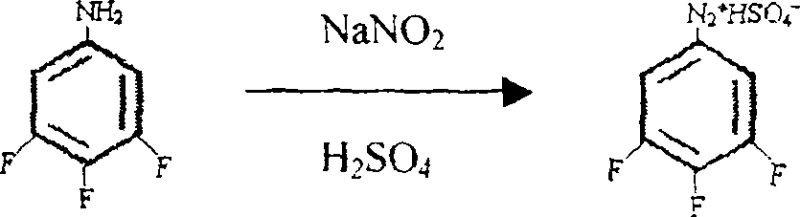 Reaction scheme for Step 2: Diazotization of 3,4,5-trifluoroaniline using sodium nitrite and sulfuric acid